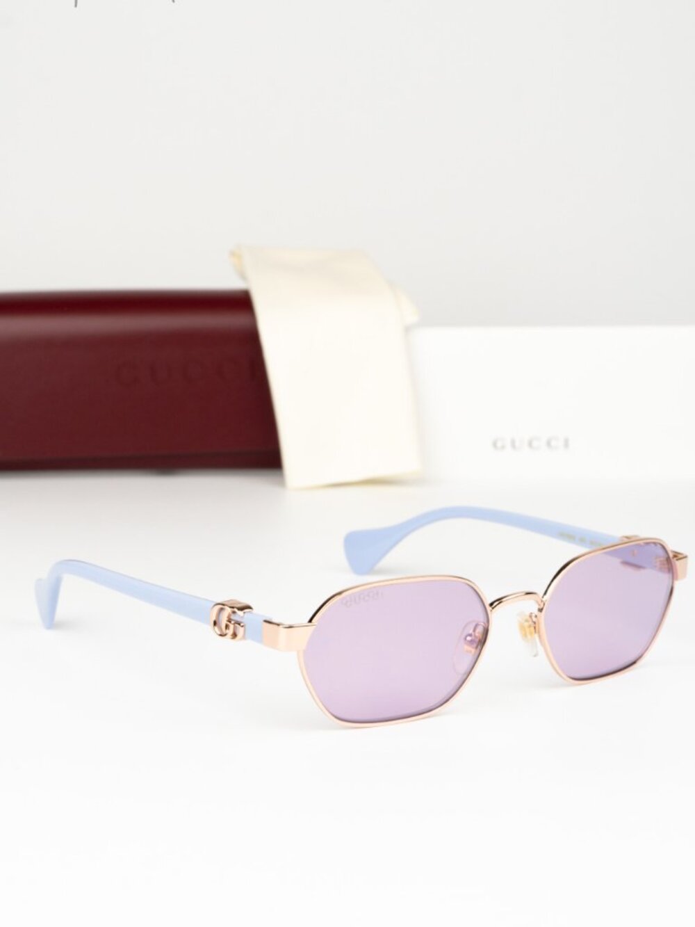 Gucci Women Sunglasses Rose Gold Lilac Oval GG1593S 004 NEW AUTHENTIC